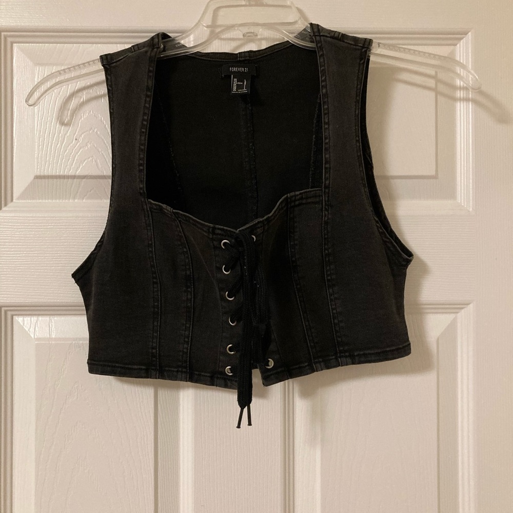 New without tags forever 21 black jean lace up crop top
